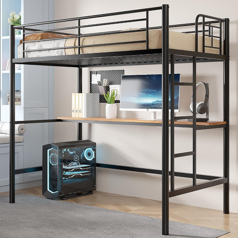 VECELO Loft Bed Twin Size with Desk, Black