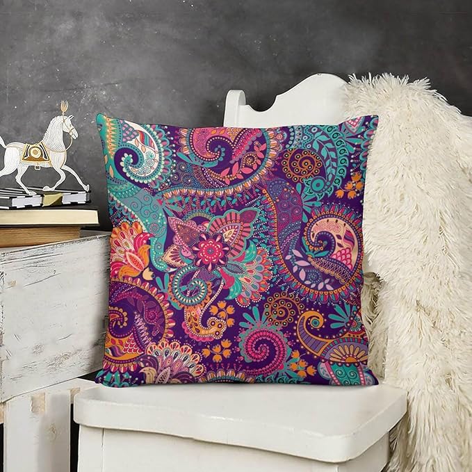 Indian Boho Pillowcases Mandala Design Colorful Floral Style, 20x20 Inch Square - Image 3