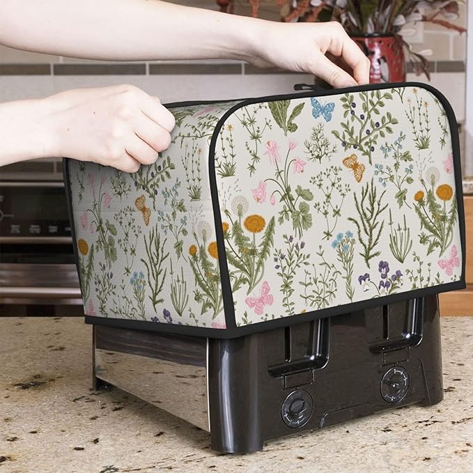 Vintage Flower Wild Herb Floral 4 Slice Toaster Cover, Waterproof Toaster Dust - Image 2