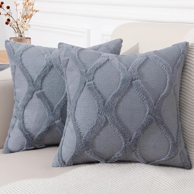 decorUhome Throw Pillow Covers 22x22 Inch Set of 2, Soft Plush Faux Fur Wool by decorUhome