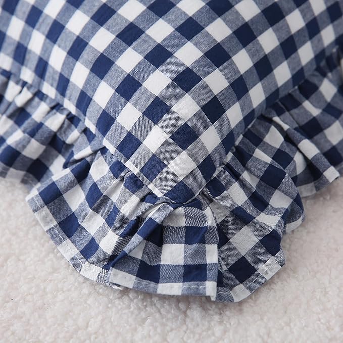 2 Pack Navy Blue Plaid Ruffle Gingham Lumbar Pillow Shams, 100% Washed Cotton - Image 7