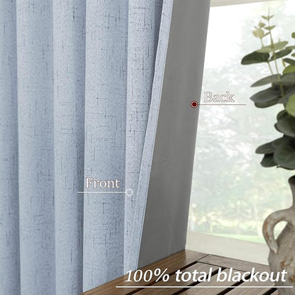 KOUFALL Light Blue Back Tab Linen Blackout Curtains 52x90 Inches Long - Image 6