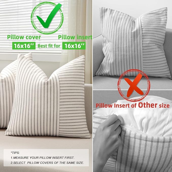 Farmhouse Pillow Covers 16x16, Modern Accent Square Throw Pillow Covers Set of 2 - Image 3