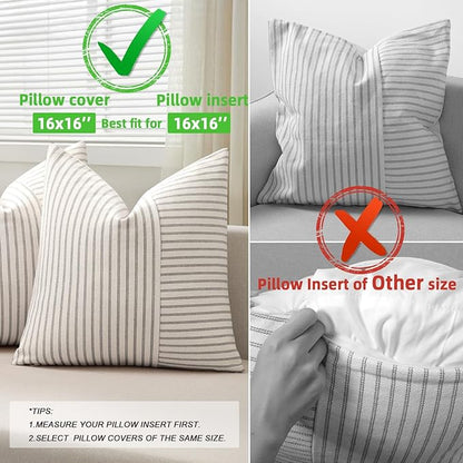 Farmhouse Pillow Covers 16x16, Modern Accent Square Throw Pillow Covers Set of 2 - Image 3