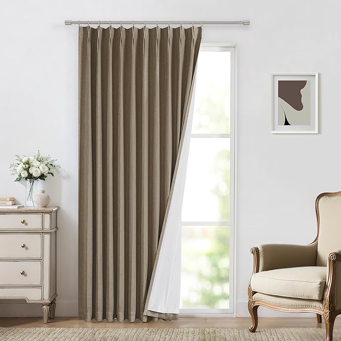 Vision Home Brown Pinch Pleated Full Blackout Curtains Linen Blended 60" Wide by VisionHome