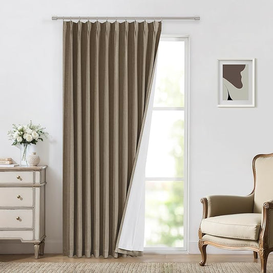Vision Home Brown Pinch Pleated Full Blackout Curtains Linen Blended 60" Wide by VisionHome