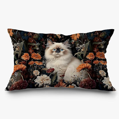 Moody Floral Ragdoll Cat Pillow Covers 12x20, Ragdoll Cat Gifts, Dark by Exqcom