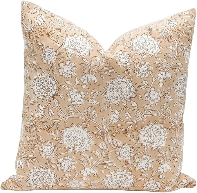 Designer Floral Print on Off White Linen Pillow Cover, Boho Decor Pillow Cover - Image 2