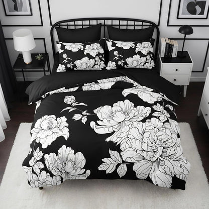 ccoutuechen black white floral comforter set queen size, main product view