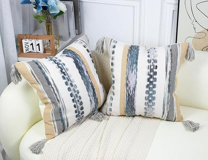 PANOD Chenille Farmhouse Throw Pillow Covers 16 x 16 Light Grey, Neutral Boucle - Image 2