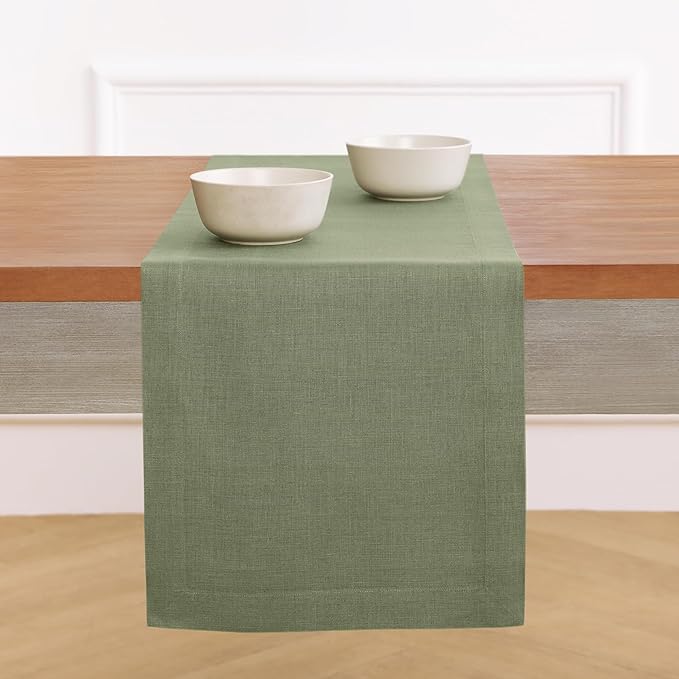 Solino Home Linen Oil Green Table Runner 90 Inches Long by SolinoHome