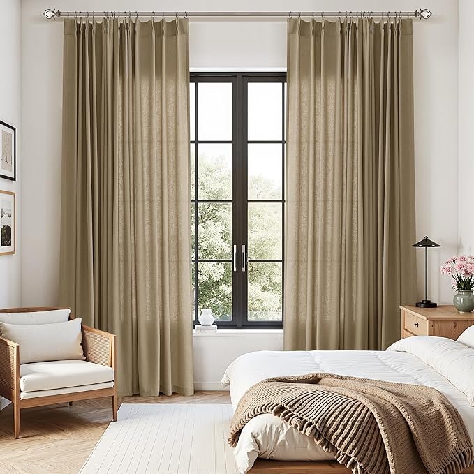 Linen Brown Pinch Pleated Linen Curtains 84 Inch Length 2 Panels - Image 2