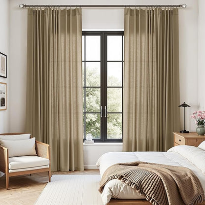 Linen Brown Pinch Pleated Linen Curtains 84 Inch Length 2 Panels - Image 2