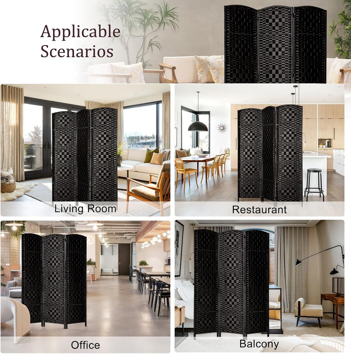 rhf room divider panel,partition room dividers,3panel privacy screen,black on a desk or shelf