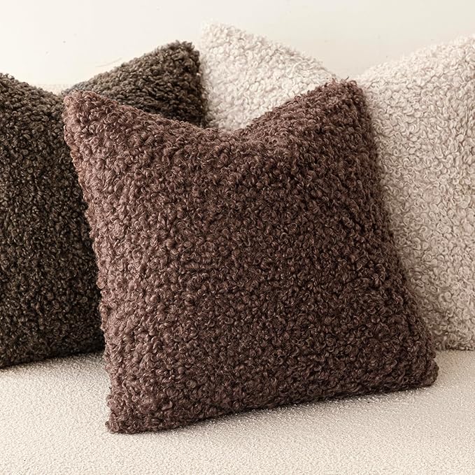 Foindtower 2 Pieces 20x20 Inch Red Brown, Faux Fur Throw Pillow Cover Accent - Image 4