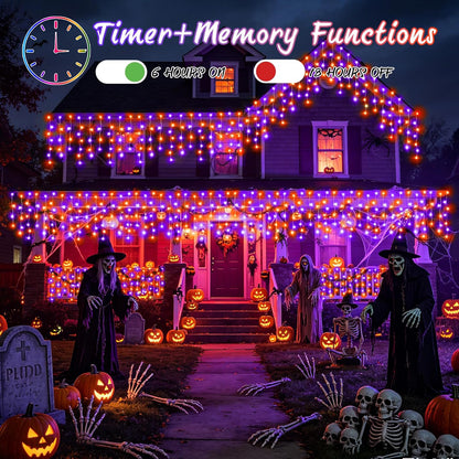 XURISEN 66FT 640 LED Orange Purple Halloween Lights Outdoor Decorations