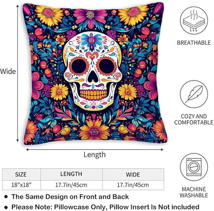 Sugar Skull Pillow Covers 18x18 Set of 2, Day of The Dead Halloween Cushion - Image 5