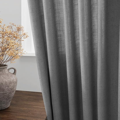 Dark Gery Linen Curtains 90 Inch Length 2 Panel Set - Image 4