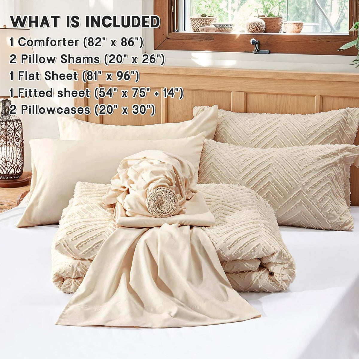zzlpp full size comforter sets 7 piece,beige bed showing dimensions