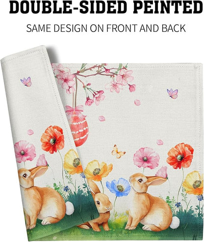 Giwawa Easter Placemats Set of 4 Spring Bunny Rabbits Flowers Place Mat 12x18 - Image 5