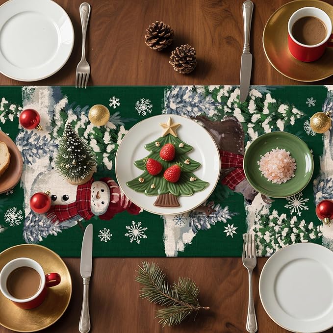 Artscope Reindeer Snowman Christmas Tree Table Runner, Xmas Winter Snowflakes - Image 7