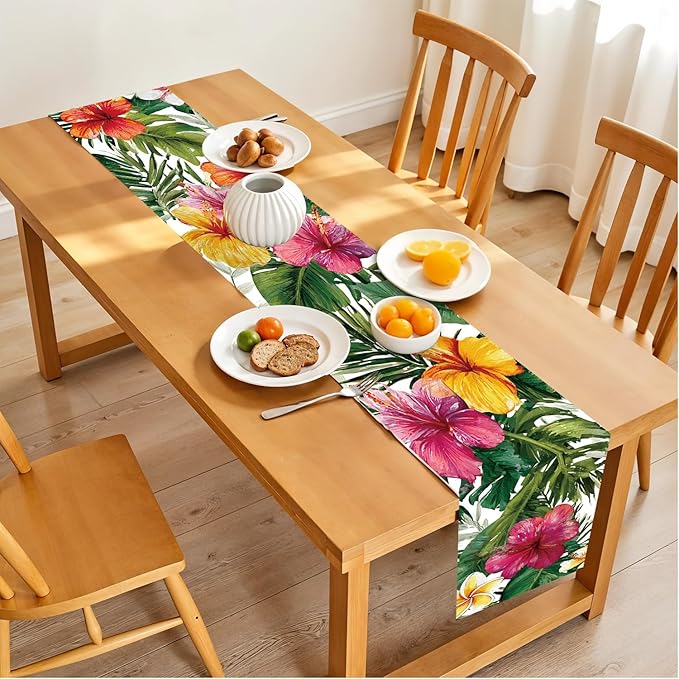 Exotic Beauty Table Runner – 13x72 Inch Tropical Hibiscus Floral Table Decor - Image 2