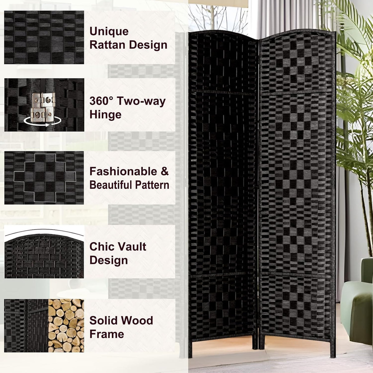 rhf room divider panel,partition room dividers,3panel privacy screen,black, side view