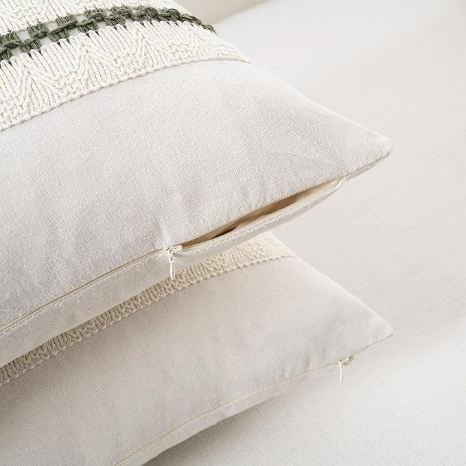 Fancy Homi Set of 2 Boho Olive Green Decorative Throw Pillow Cover 20x20 Inch - Image 3