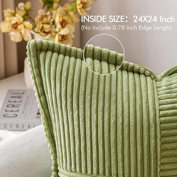 MIULEE Green Corduroy Decorative Euro Sham Pillow Covers 24x24 Inch - Image 2