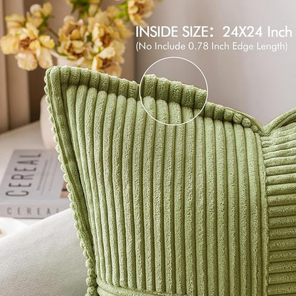 MIULEE Green Corduroy Decorative Euro Sham Pillow Covers 24x24 Inch - Image 2