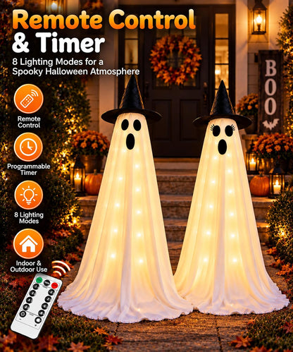Halloween Ghost Decorations, 2 Pack 5ft Light up Ghosts Outdoor with Remote
