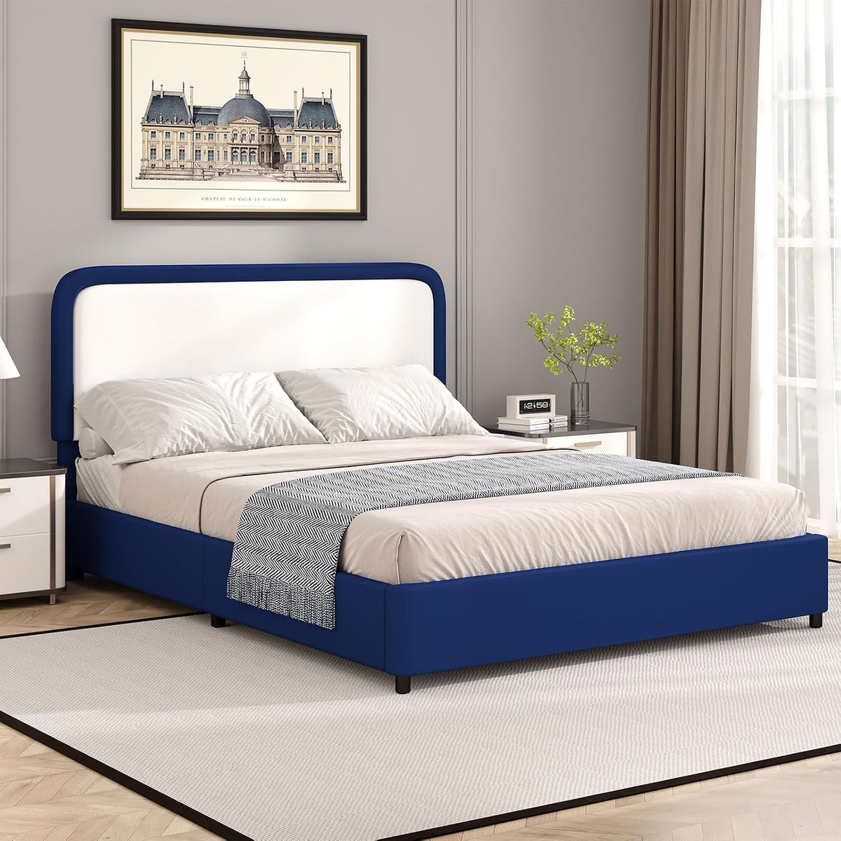 barnfurin full bed frame, curved faux leather headboard, main product view