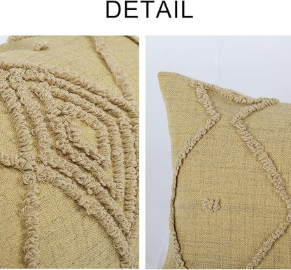 Boho Geometric Textured Lumbar Pillow Cover 12x 20, Woven Tufted Neutral - Image 2