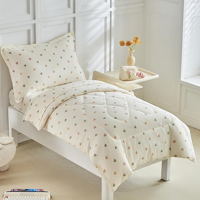 DuShow White Star Toddler Bedding Set, 4 Pieces Reversible Toddler Comforter Set - Image 3