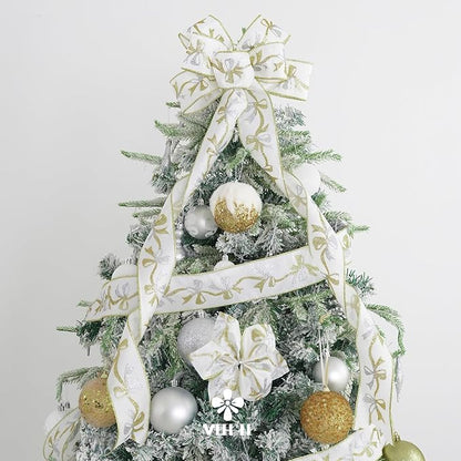 MEEDEE Gold and Silver Christmas Ribbon 2.5 Inch White Satin Ribbons - Image 4