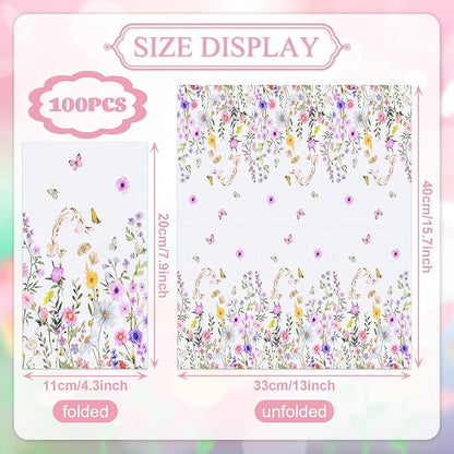 100 Pack Wildflower Butterfly Paper Napkins – 13 x 16 Inches Unfolded, 3-Ply - Image 2