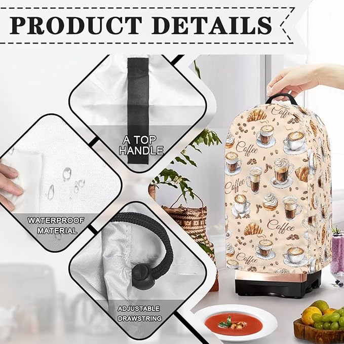Warm Coffee Patterns Blender Cover Kitchen Appliance Cover Anti Fingerprint - Image 4