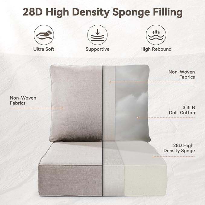 6" Thick Outdoor Cushions 22x24x6, 8-Set Deep Seat Patio Cushions - Image 7