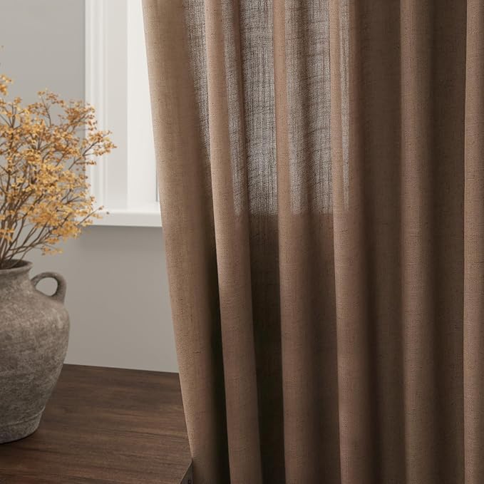 Caramel Brown Linen Curtains 96 Inches Long - Image 3