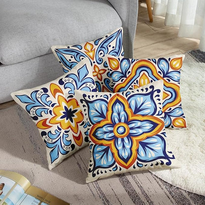 Sanwarm Throw Pillow Covers Home Decor Set of 4 Italian Mexican Ceramic - Image 6