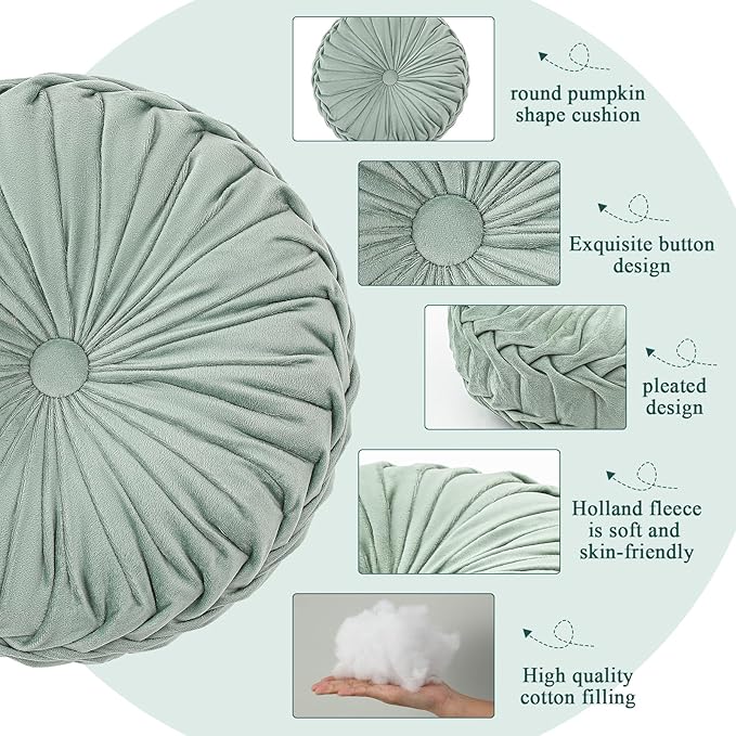 3 Pcs Round Throw Pillows Decorative Velvet Pleated Throw Pillows 15'' Diameter - Image 3