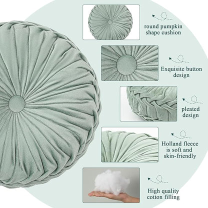 3 Pcs Round Throw Pillows Decorative Velvet Pleated Throw Pillows 15'' Diameter - Image 3