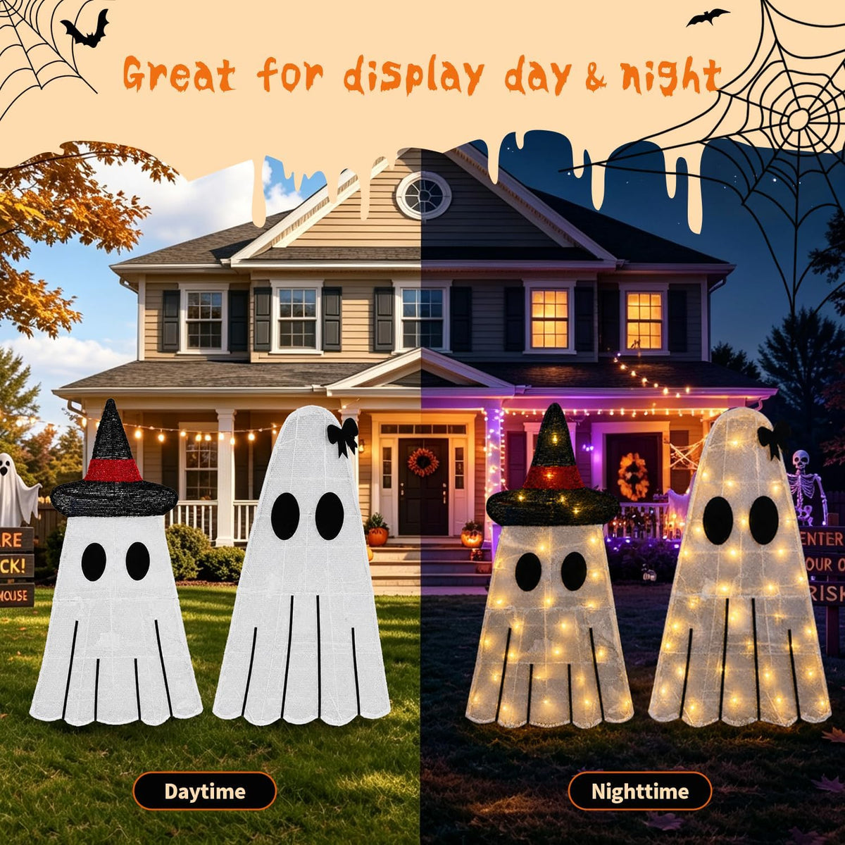 2 Pack 30Inch Halloween Decorations Outdoor Light Up Ghost Decor