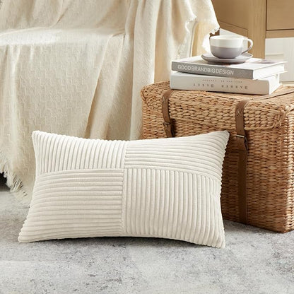 Fancy Homi 2 Packs Cream Lumbar Decorative Throw Pillow Covers 16x32 Inch - Image 2