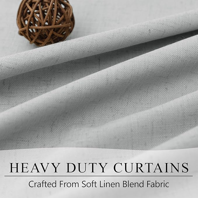 Light Gray Blackout Linen Curtains 108 Inches Long 2 Panel - Image 3