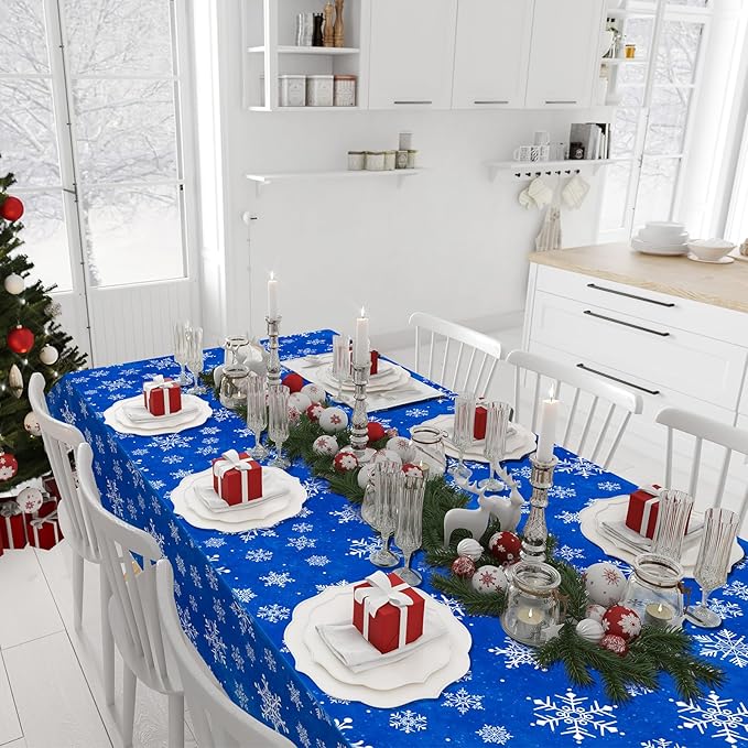 Jectivs 3 Pieces Christmas Snowflake Plastic Party Tablecloth Decorations - Image 7