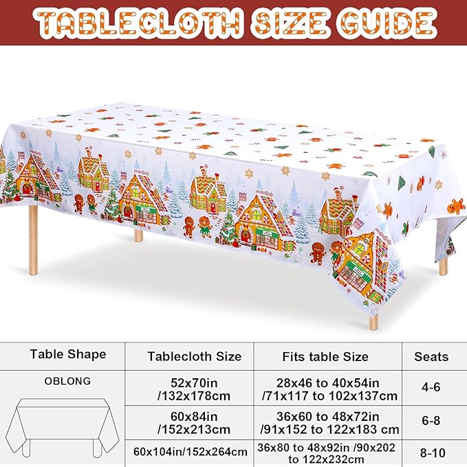 Tiamon 52 x 70 Inch Christmas Gingerbread Tablecloth Reusable Gingerbread Man - Image 2