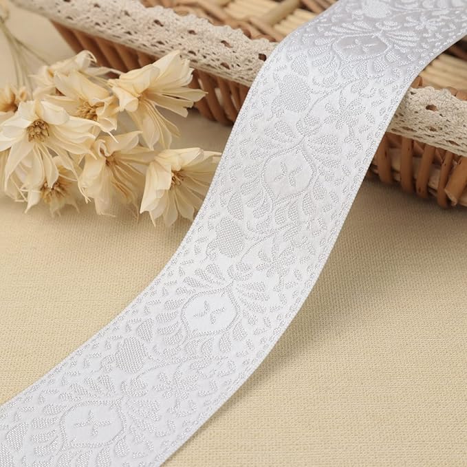 Boho Jacquard Ribbon Floral Ribbon Silver Embroidery Jacquard Trim by AIETSYEI