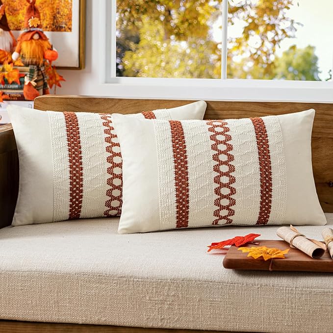 MIULEE Set of 2 Burnt Orange Decorative Lumbar Pillow Covers 12x20 Inch by MIULEE