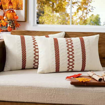 MIULEE Set of 2 Burnt Orange Decorative Lumbar Pillow Covers 12x20 Inch by MIULEE